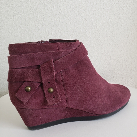 #Nine West Lina Women Burgundy Suede Wedges Booties - Picture 4 of 16